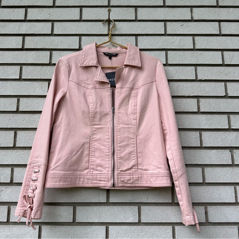NWT Baccini Pink Moto Zip Jacket with Lace-Up Cuffs Size M Balletcore Coquette